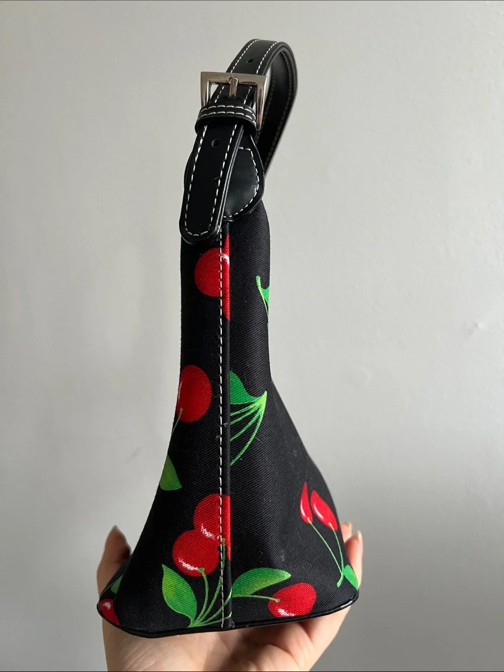 Vintage Kate Spade Cherry Print Mini Shoulder Hand Bag Black Red
